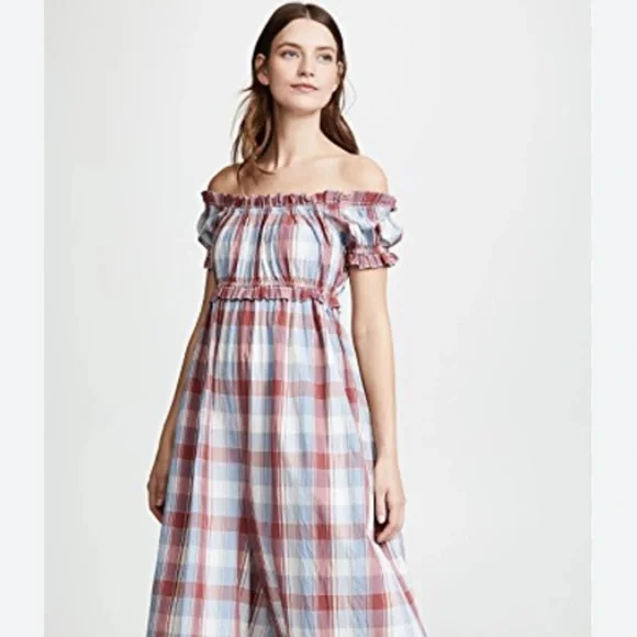 Ulla Johnson Plaid Off-Shoulder Jumpsuit Romper Elegant - Picture 2 of 11